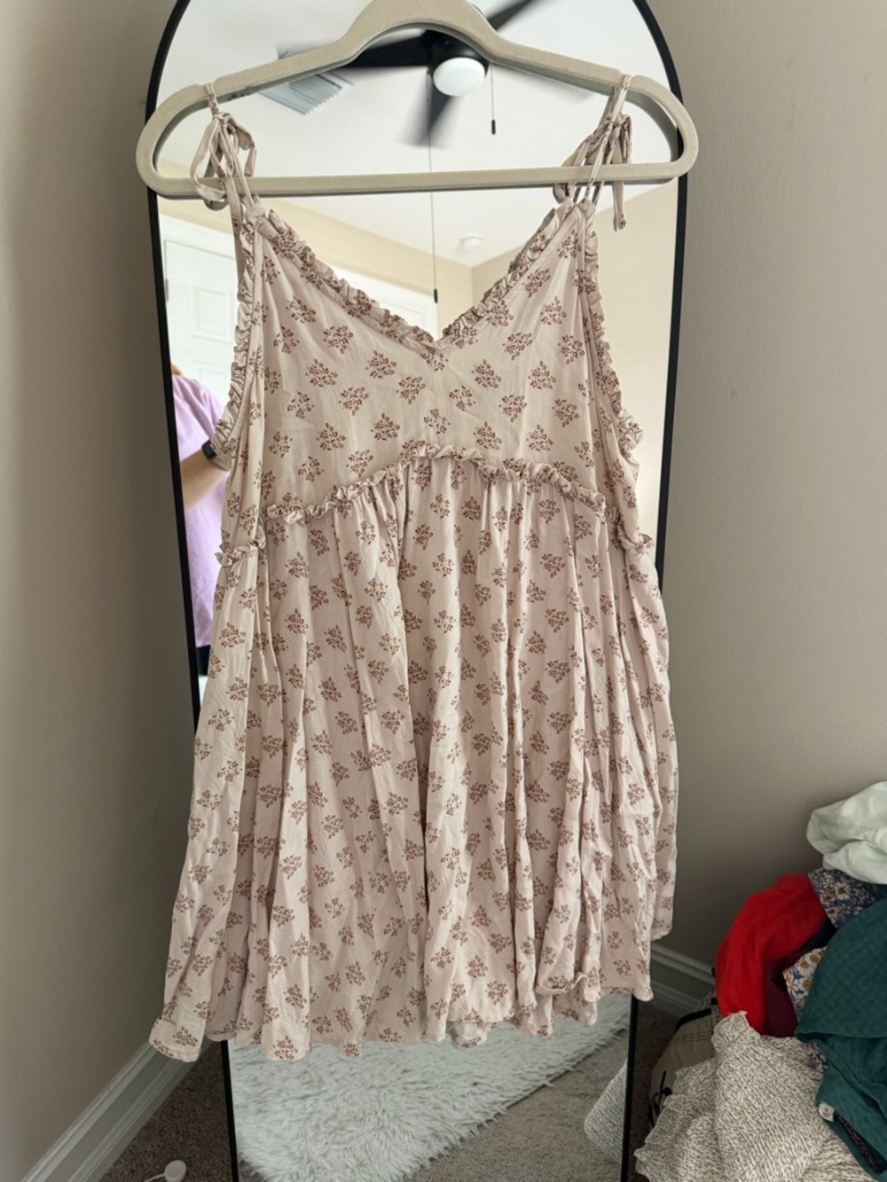 Patrons of Peace Cream Floral Tie-Strap Mini Dress
